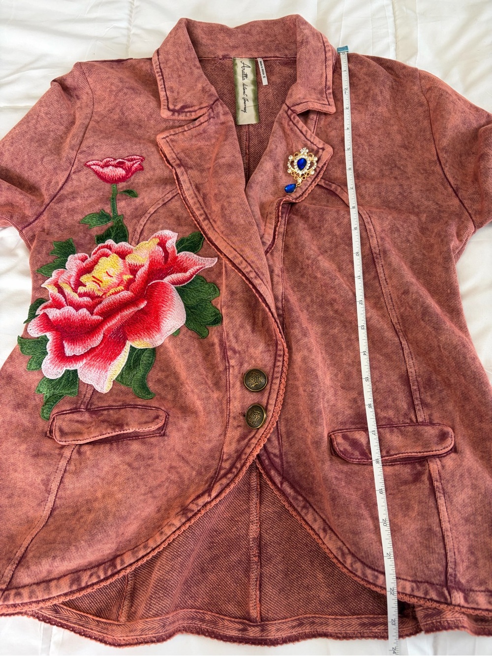 NWOT Aratta Silent Journey- Marion Mineral Wash Colonel Jacket with Embroidery - Picture 14 of 16